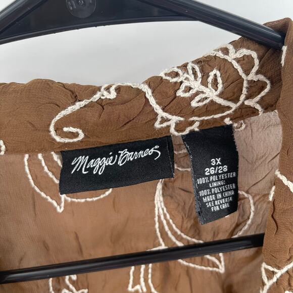 MAGGIE BARNES Button Down Shirt 3X Blouse Embroidered Beaded Plus Curvy Vintage - Picture 3 of 13